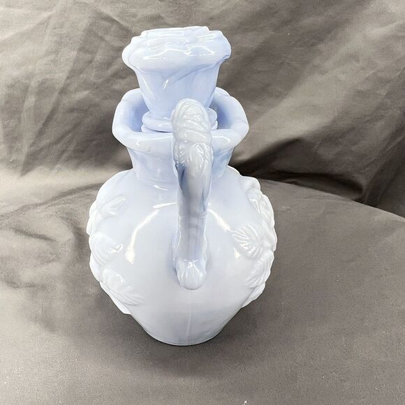 Vintage 1978 Avon Blue Milk Glass Victorian Style Pitcher Perfume Bottle w/Lid - Picture 5 of 8